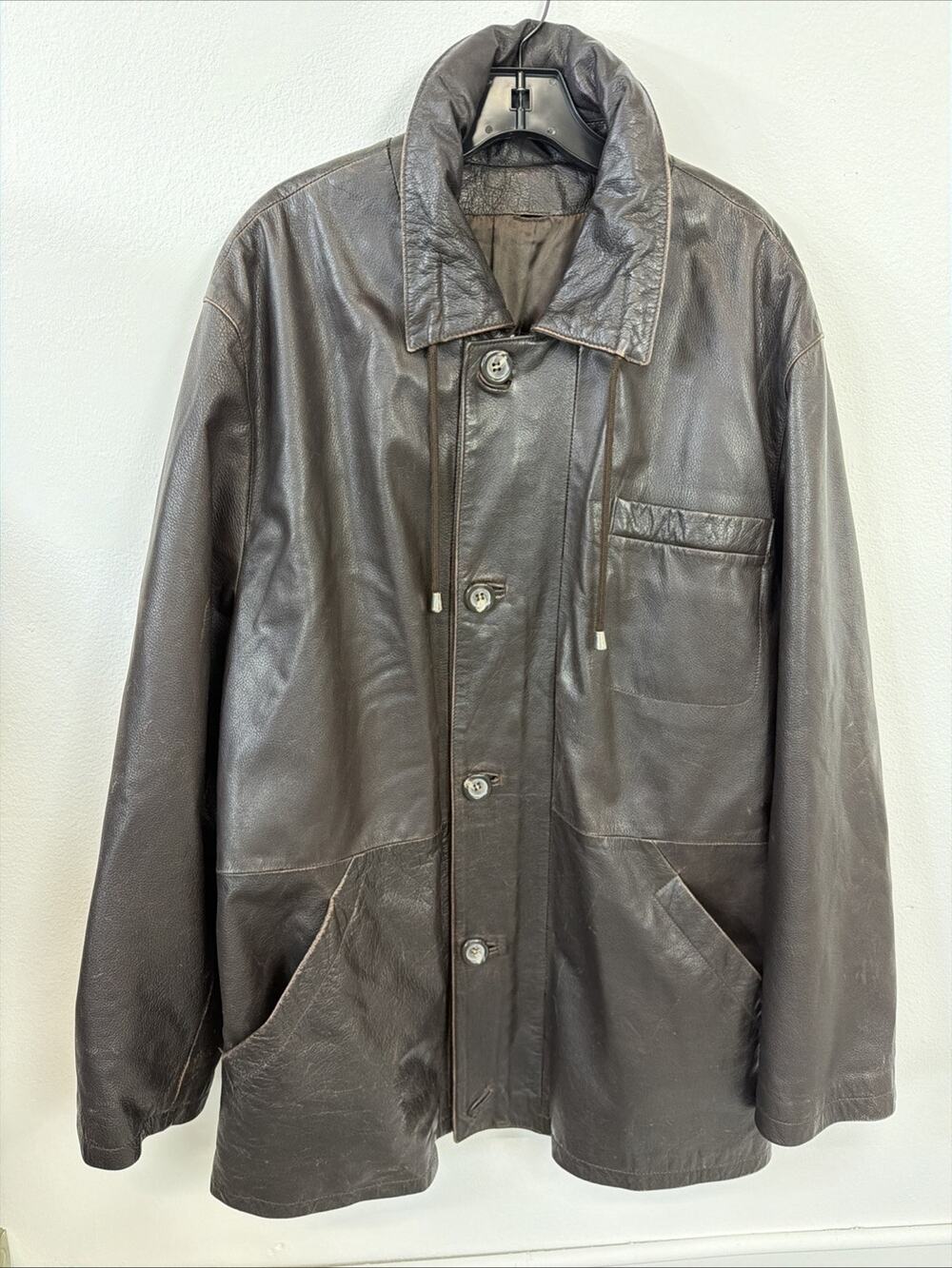 VTG Il Perseo Firenze Italian Leather Parka Car Coat Jacket Mens L 52 Florence